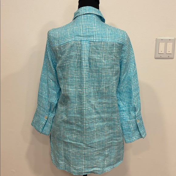 NWOT Lilly Pulitzer Sea View linen gingham blouse Shirt Small - Picture 2 of 4